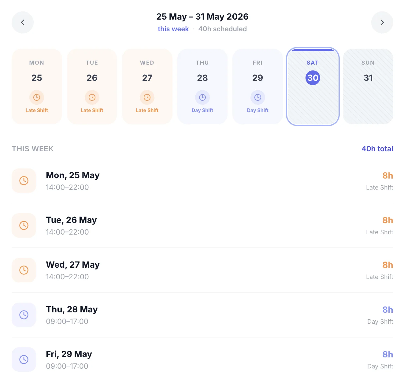 Employee view of assigned shifts