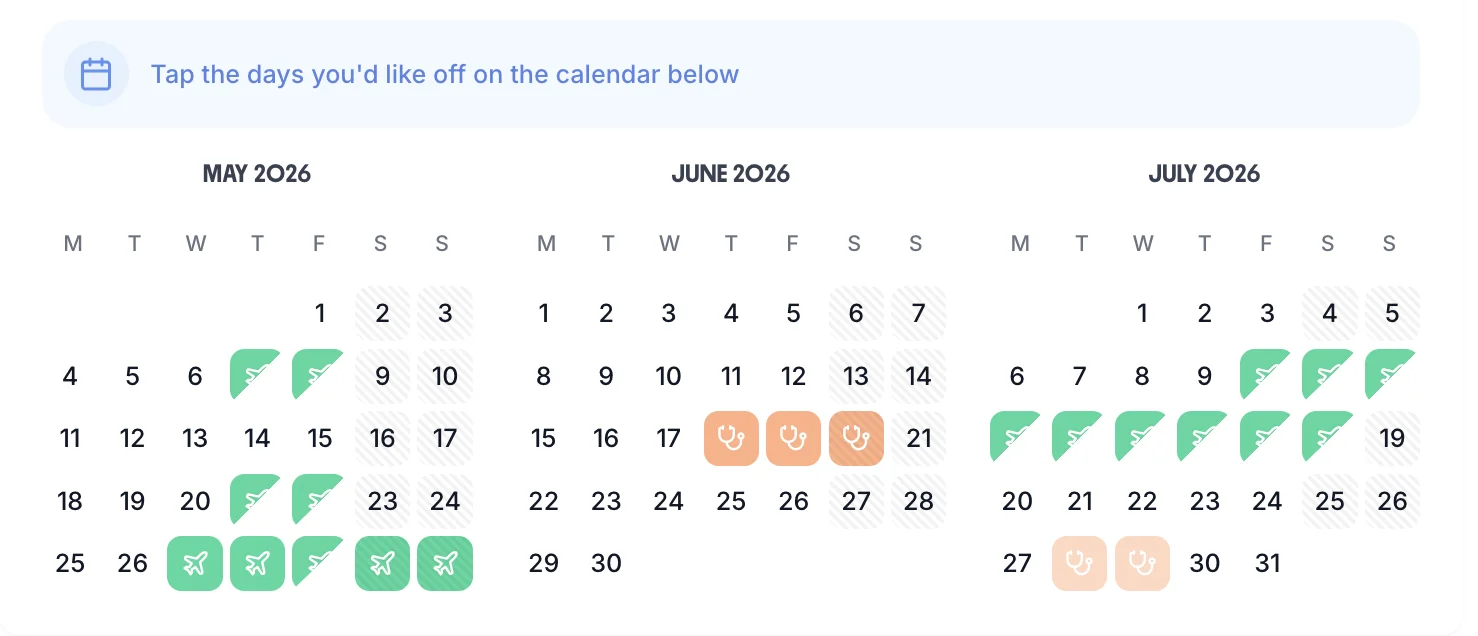 Leave booking calendar